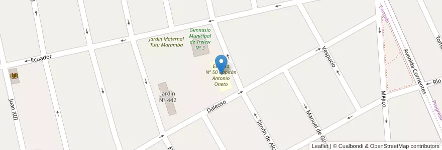 Mapa de ubicacion de Escuela Nº 50 Capitán Antonio Oneto en Arjantin, Chubut, Trelew, Departamento Rawson.