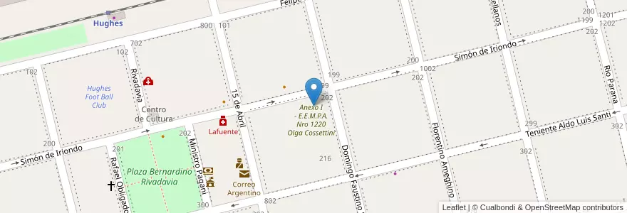 Mapa de ubicacion de Escuela Nº 504 Domingo F. Sarmiento en آرژانتین, سانتافه, Departamento General López, Municipio De Hughes, Hughes.