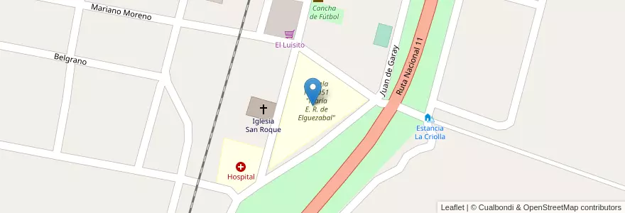 Mapa de ubicacion de Escuela Nº 6051 "María E. R. de Elguezabal" en 아르헨티나, Santa Fe, Departamento San Justo, Municipio De Vera Y Pintado.