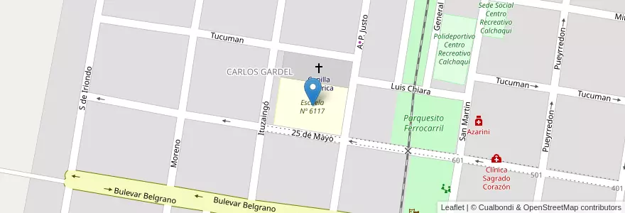 Mapa de ubicacion de Escuela Nº 6117 en Argentina, Santa Fe, Departamento Vera, Municipio De Calchaquí.