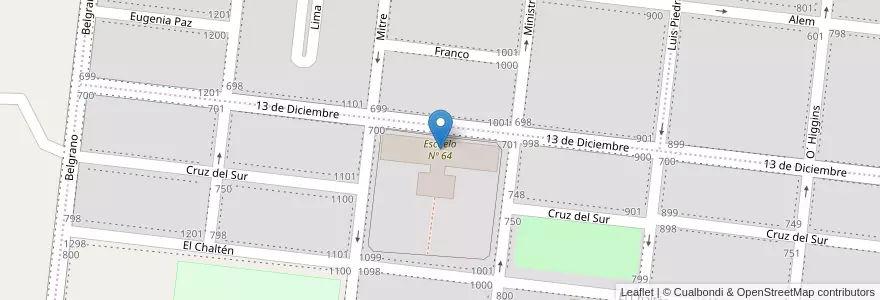 Mapa de ubicacion de Escuela Nº 64 en الأرجنتين, تشيلي, محافظة سانتا كروز, Las Heras, Deseado, Las Heras.