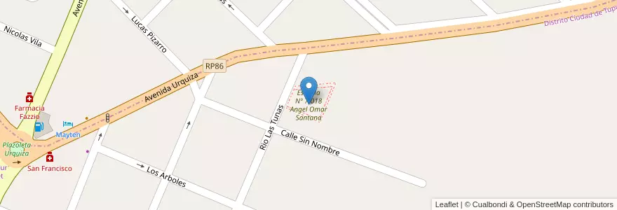 Mapa de ubicacion de Escuela Nº 7-018 Angel Omar Santana  en Argentina, Chile, Mendoza, Departamento Tupungato, Distrito Ciudad De Tupungato.