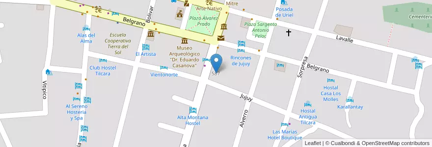 Mapa de ubicacion de Escuela Nº 7 "Domingo Faustino Sarmiento" en 아르헨티나, Jujuy, Departamento Tilcara, Municipio De Tilcara, Tilcara.