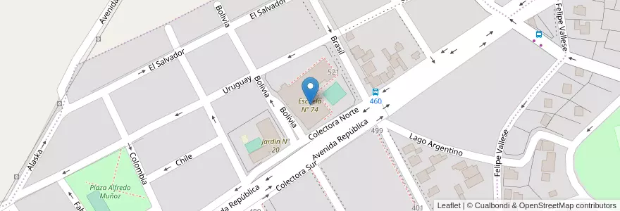 Mapa de ubicacion de Escuela Nº 74 en 아르헨티나, 산타크루스주, 칠레, Mirador, Deseado, Caleta Olivia.