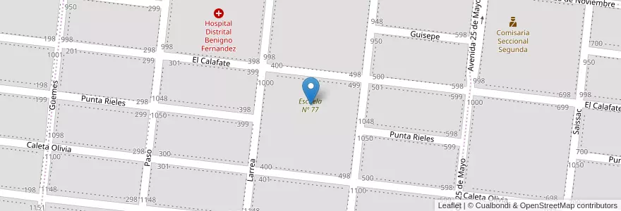 Mapa de ubicacion de Escuela Nº 77 en الأرجنتين, تشيلي, محافظة سانتا كروز, Las Heras, Deseado, Las Heras.