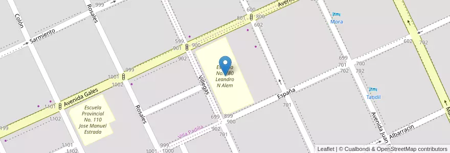 Mapa de ubicacion de Escuela No. 780 Leandro N Alem en الأرجنتين, شوبوت, Puerto Madryn, Departamento Biedma.