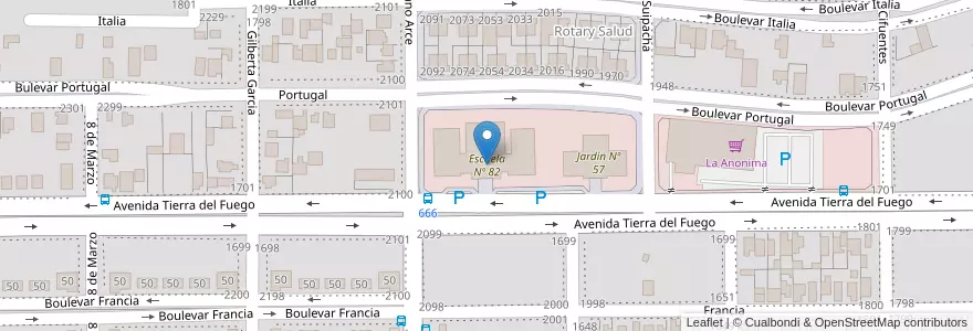 Mapa de ubicacion de Escuela Nº 82 en Argentina, Provincia Di Santa Cruz, Cile, Deseado, Caleta Olivia.
