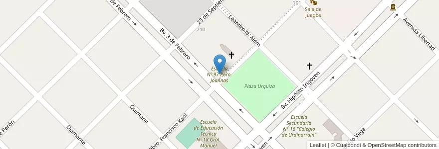 Mapa de ubicacion de Escuela Nº 97 Pbro. Joannas en 아르헨티나, 엔트레리오스주, Departamento Gualeguaychú, Distrito Pehuajó Al Norte, Urdinarrain.