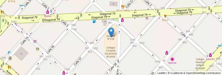 Mapa de ubicacion de Escuela Nº128, Casco Urbano en Argentina, Provincia Di Buenos Aires, Partido De La Plata, La Plata.