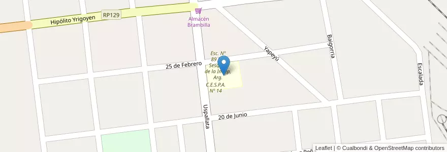 Mapa de ubicacion de Escuela Nº89 "Del Sesquicentenario de la Independencia Argentina" en آرژانتین, Corrientes, Departamento Monte Caseros, Municipio De Monte Caseros.