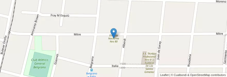 Mapa de ubicacion de Escuela Nocturna Nro 80 en 阿根廷, Santa Fe, Departamento San Jerónimo, Municipio De Coronda.