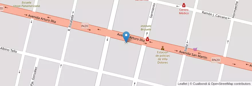 Mapa de ubicacion de Escuela Normal D. Velez Sársfield en Argentine, Córdoba, Departamento San Javier, Pedanía Dolores, Municipio De Villa Dolores, Villa Dolores.
