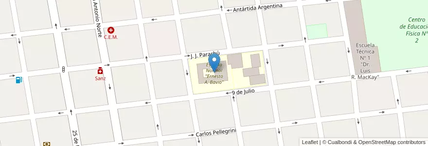 Mapa de ubicacion de Escuela Normal "Ernesto A. Bavio" en Argentinië, Entre Ríos, Departamento Gualeguay, Distrito Cuchilla, Gualeguay.