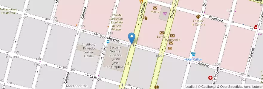 Mapa de ubicacion de Escuela Normal "J. J. de Urquiza" en 阿根廷, Córdoba, Departamento Río Cuarto, Pedanía Río Cuarto, Municipio De Río Cuarto, Río Cuarto.