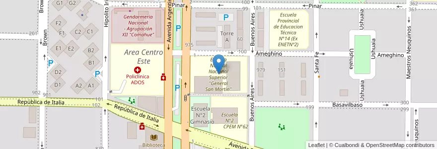 Mapa de ubicacion de Escuela Normal Nacional Superior "General San Martín" en Аргентина, Чили, Неукен, Departamento Confluencia, Municipio De Neuquén, Neuquén.