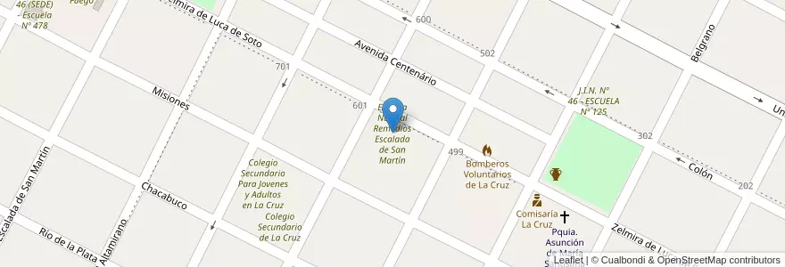 Mapa de ubicacion de Escuela Normal Remedios Escalada de San Martín en Arjantin, Corrientes, Departamento San Martín, Municipio De La Cruz.