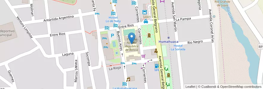 Mapa de ubicacion de Escuela Normal República de Bolivia en الأرجنتين, Jujuy, Departamento Humahuaca, Municipio De Humahuaca, Humahuaca.