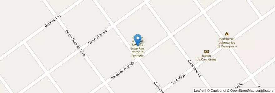 Mapa de ubicacion de Escuela Normal Señorita Irma Rita Barbosa Fonteina en アルゼンチン, コリエンテス州, Departamento Curuzú Cuatiá, Municipio De Perugorría.