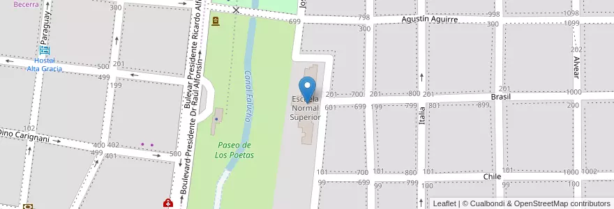 Mapa de ubicacion de Escuela Normal Superior en アルゼンチン, コルドバ州, Departamento Santa María, Pedanía Alta Gracia, Municipio De Alta Gracia, Alta Gracia.