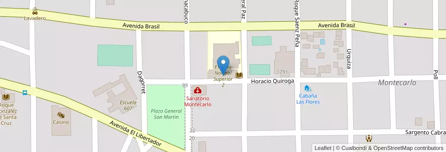 Mapa de ubicacion de Escuela Normal Superior 2 en アルゼンチン, ミシオネス州, Departamento Montecarlo, Municipio De Montecarlo, Montecarlo.