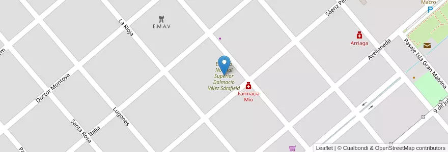 Mapa de ubicacion de Escuela Normal Superior Dalmacio Vélez Sársfield en アルゼンチン, コルドバ州, Departamento San Justo, Pedanía Sacanta, Municipio De Las Varillas, Las Varillas.
