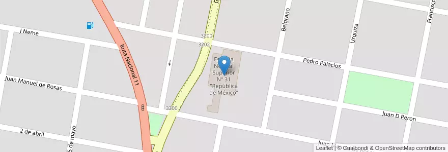 Mapa de ubicacion de Escuela Normal Superior Nº 31 "República de México" en الأرجنتين, سانتا في, Departamento San Justo, Municipio De San Justo, San Justo.