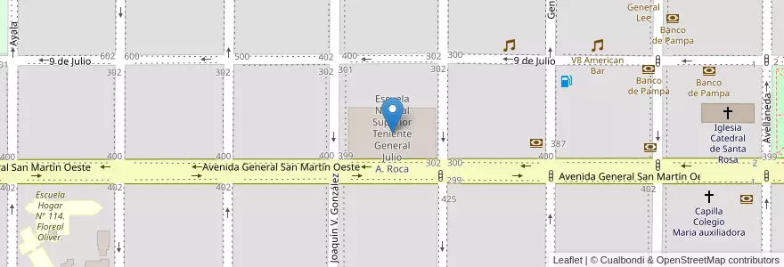 Mapa de ubicacion de Escuela Normal Superior Teniente General Julio A. Roca en Argentinië, La Pampa, Municipio De Santa Rosa, Departamento Capital, Santa Rosa.
