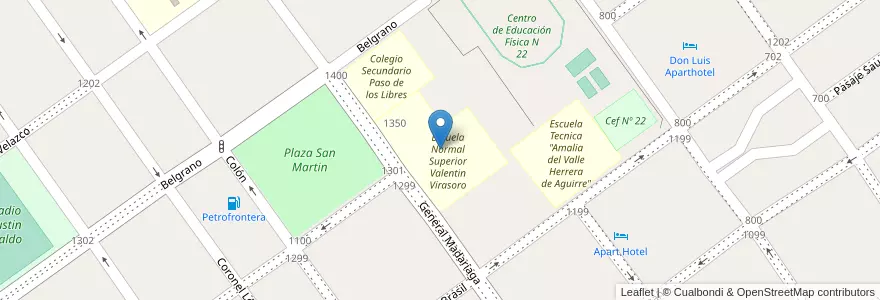 Mapa de ubicacion de Escuela Normal Superior Valentin Virasoro en Argentina, Corrientes, Departamento Paso De Los Libres, Municipio De Paso De Los Libres.