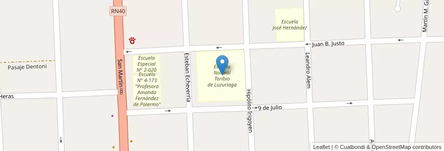Mapa de ubicacion de Escuela Normal Toribio de Luzuriaga en 阿根廷, 智利, Mendoza, Departamento Tunuyán, Distrito Ciudad De Tunuyán.