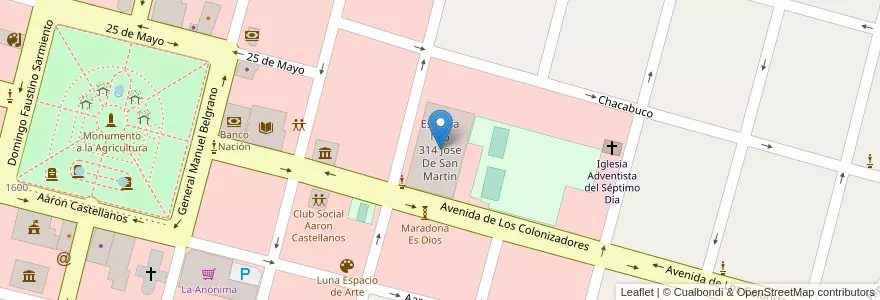Mapa de ubicacion de Escuela Nro 314 Jose De San Martín en 아르헨티나, Santa Fe, Departamento Las Colonias, Municipio De Esperanza, Esperanza.