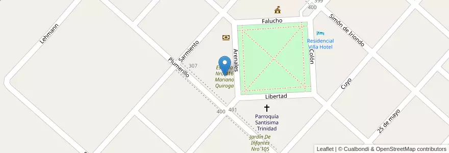 Mapa de ubicacion de Escuela Nro 416 Mariano Quiroga en Argentinië, Santa Fe, Municipio De Villa Trinidad, Departamento San Cristóbal.