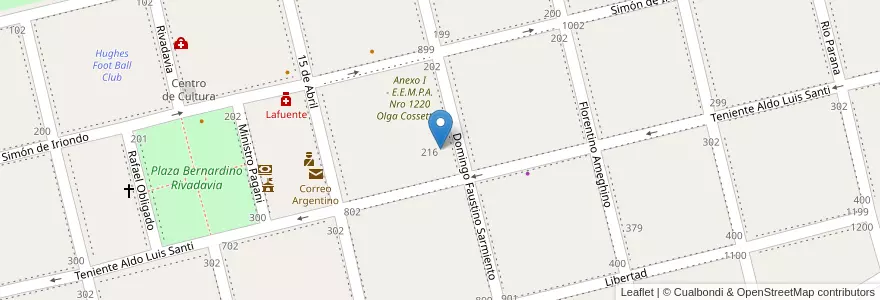 Mapa de ubicacion de Escuela Nro 504 Domingo Faustino Sarmiento en Argentina, Santa Fe, Departamento General López, Municipio De Hughes, Hughes.