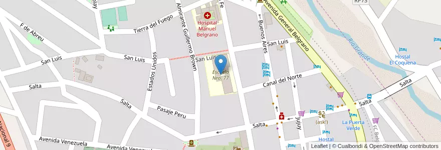 Mapa de ubicacion de Escuela Nro. 77 en Arjantin, Jujuy, Departamento Humahuaca, Municipio De Humahuaca, Humahuaca.