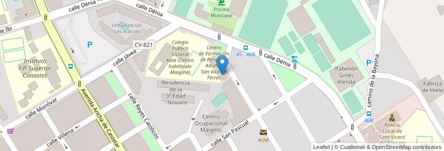 Mapa de ubicacion de Escuela Oficial de Idiomas de Alicante (aulario Sant Vicent) en 스페인, Comunitat Valenciana, Alacant / Alicante, L'Alacantí, Sant Vicent Del Raspeig / San Vicente Del Raspeig.