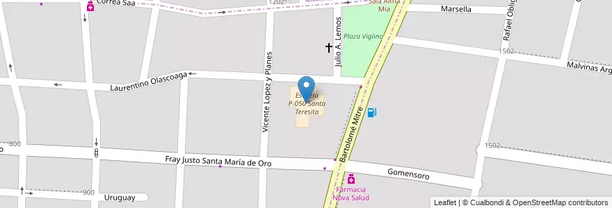 Mapa de ubicacion de Escuela P-050 Santa Teresita en Arjantin, Şili, Mendoza, Departamento Guaymallén, Distrito San José.