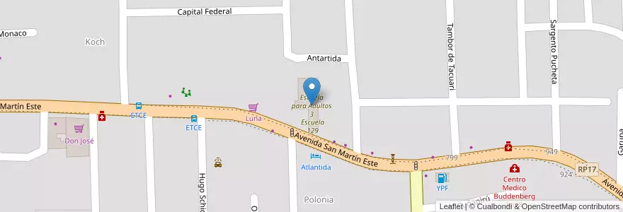 Mapa de ubicacion de Escuela para Adultos 3 en アルゼンチン, ミシオネス州, Departamento Eldorado, Municipio De Eldorado, Eldorado.