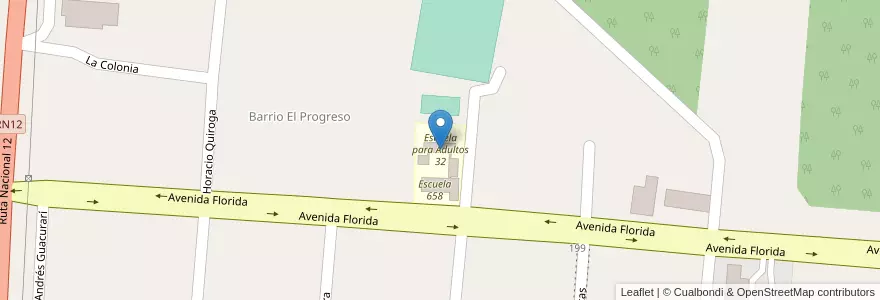 Mapa de ubicacion de Escuela para Adultos 32 en アルゼンチン, ミシオネス州, Departamento Iguazú, Municipio De Wanda.