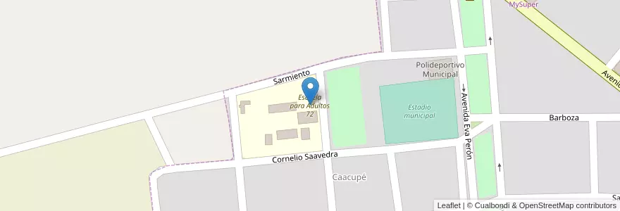 Mapa de ubicacion de Escuela para Adultos 72 en الأرجنتين, Misiones, Departamento Eldorado, Municipio De Colonia Delicia, Colonia Delicia.
