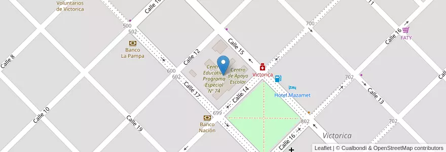 Mapa de ubicacion de Escuela para Adultos Nº 7 en アルゼンチン, ラ・パンパ州, Municipio De Victorica, Departamento Loventué, Victorica.