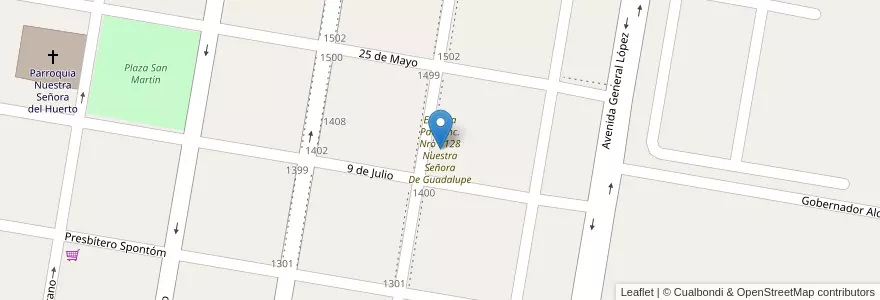 Mapa de ubicacion de Escuela Part. Inc. Nro 1128 Nuestra Señora De Guadalupe en Argentinien, Santa Fe, Departamento General Obligado, Municipio De Malabrigo.