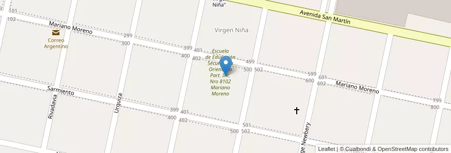 Mapa de ubicacion de Escuela Part. Inc. Nro 1168 Mariano Moreno en Argentinien, Santa Fe, Municipio De San Guillermo, Departamento San Cristóbal.