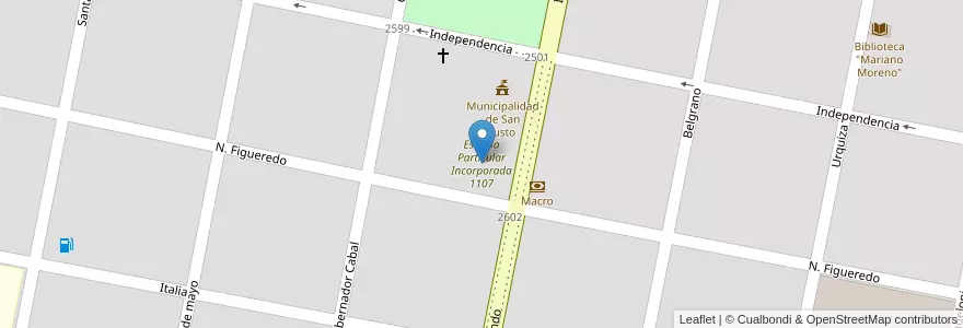 Mapa de ubicacion de Escuela Particular Incorporada 1107 en Argentinien, Santa Fe, Departamento San Justo, Municipio De San Justo, San Justo.