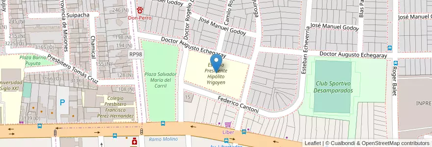 Mapa de ubicacion de Escuela Presidente Hipólito Yrigoyen en アルゼンチン, サンフアン州, チリ, Capital.