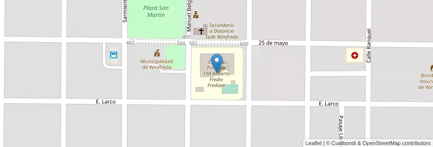 Mapa de ubicacion de Escuela Primaria 104 Roberto Fredio Frediani en 아르헨티나, La Pampa, Departamento Conhelo, Municipio De Winifreda.