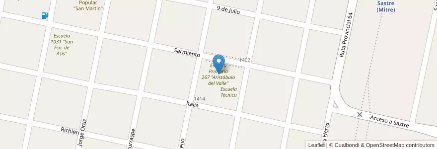 Mapa de ubicacion de Escuela Primaria 267 "Aristóbulo del Valle" en Arjantin, Santa Fe, Departamento San Martín, Municipio De Sastre.