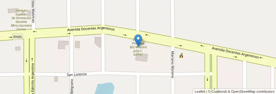 Mapa de ubicacion de Escuela Primaria 362 Maestra Julia C. Gomez en アルゼンチン, フォルモサ州, Departamento Patiño, Municipio De San Martín Dos.