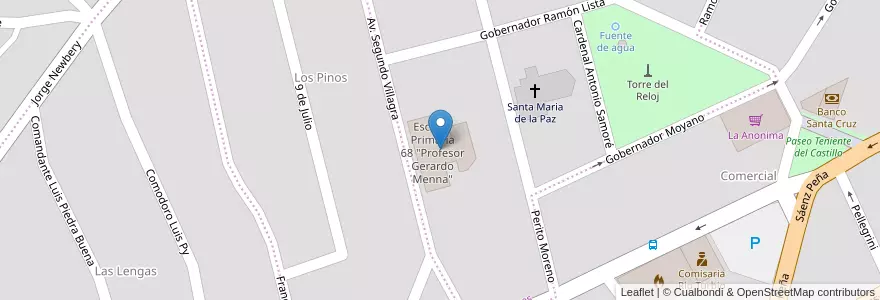 Mapa de ubicacion de Escuela Primaria 68 "Profesor Gerardo Menna" en アルゼンチン, Provincia De Última Esperanza, マガジャネス・イ・デ・ラ・アンタルティカ・チレーナ州, サンタクルス州, チリ, Güer Aike, Río Turbio, Río Turbio.