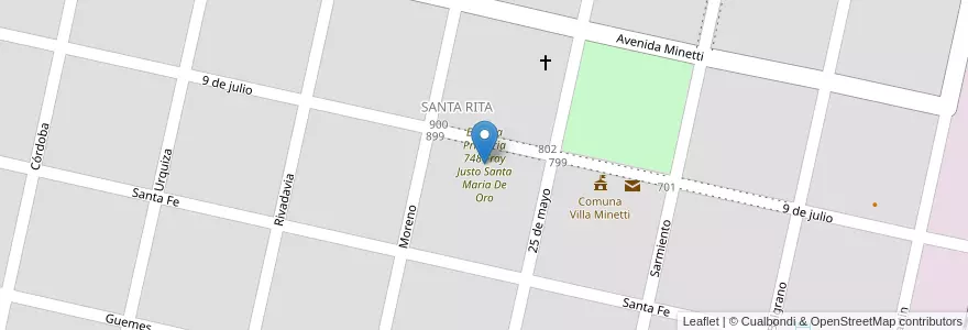 Mapa de ubicacion de Escuela Primaria 748 Fray Justo Santa Maria De Oro en آرژانتین, سانتافه, Municipio De Villa Minetti, Villa Minetti.