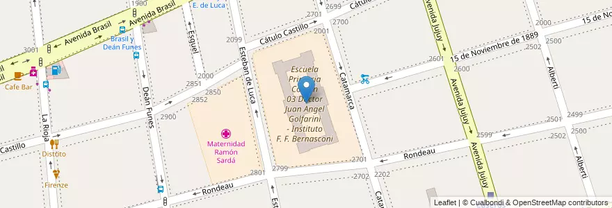 Mapa de ubicacion de Escuela Primaria Común 03 Doctor Juan Angel Golfarini - Instituto F. F. Bernasconi, Parque Patricios en Аргентина, Буэнос-Айрес, Comuna 4, Буэнос-Айрес.