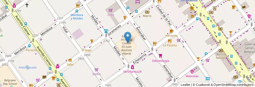 Mapa de ubicacion de Escuela Primaria Común 05 Juan Bautista Alberdi, Belgrano en 阿根廷, Ciudad Autónoma De Buenos Aires, 布宜诺斯艾利斯, Comuna 13.